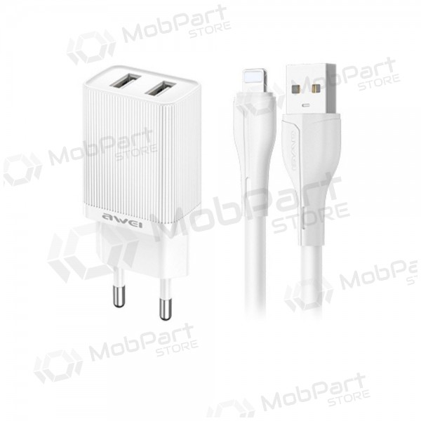 Laturi Awei C15L-EU 2xUSB-A 10W + USB to Lightning cable valkoinen