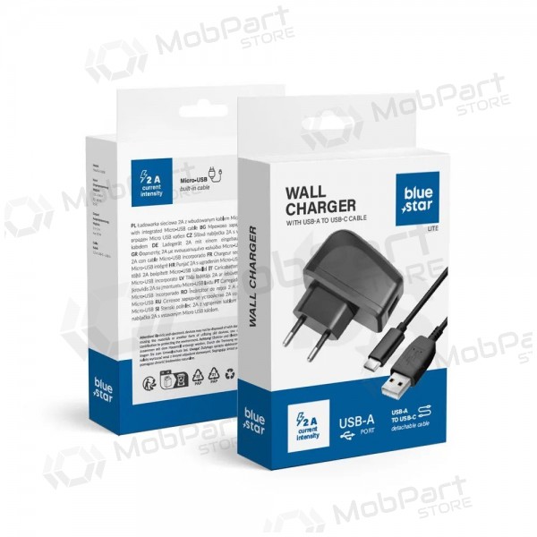 Puhelimen laturi Blue Star TFK-TC-1095B 10 W USB-A USB-A–USB-C-kaapelilla, musta