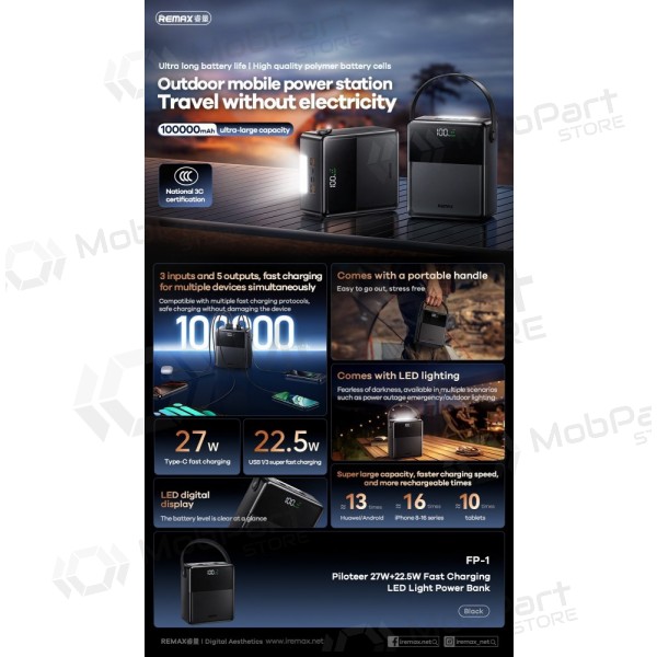 Ulkoinen paristo Power Bank Remax FP-1 22.5W 100000mAh musta