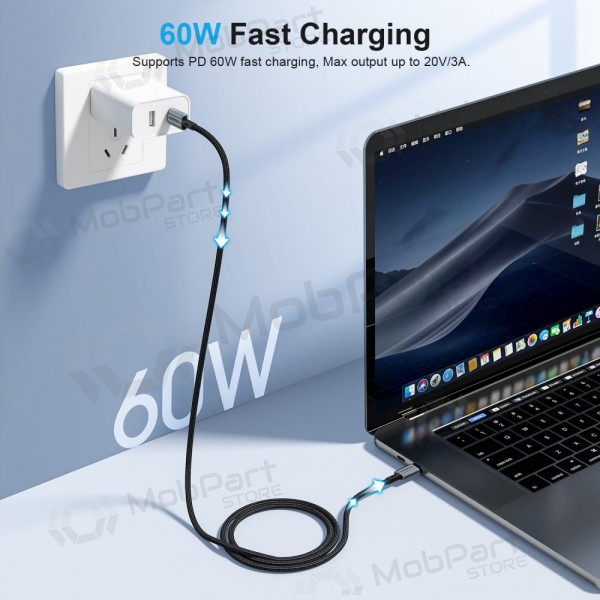 USB kaapeli Choetech XCC-1015 USB-C to USB-C PD60W 2.0m musta