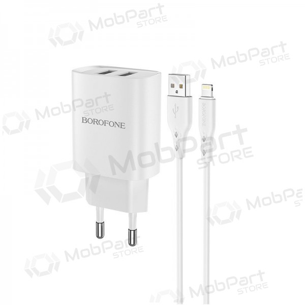 Laturi Borofone BN2 2xUSB 2.1A + Lightning (valkoinen)