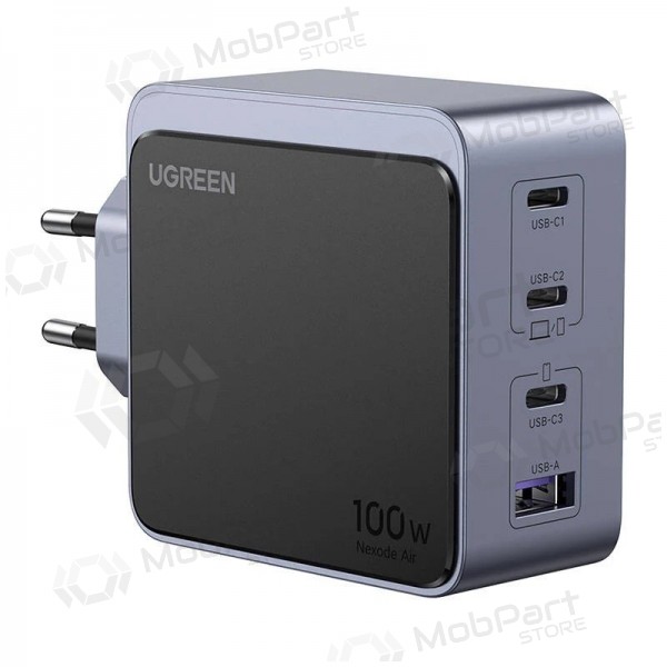 Verkkovirtalaturi Ugreen X565 100 W GaN 3x USB-C + USB-A harmaa