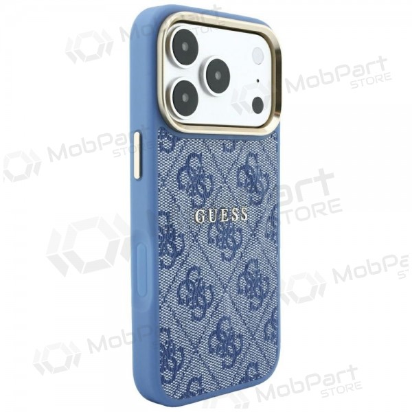 Apple iPhone 18 Pro Max kotelo - Guess PU Leather 4G Gold Frame Embossed MagSafe (sininen)