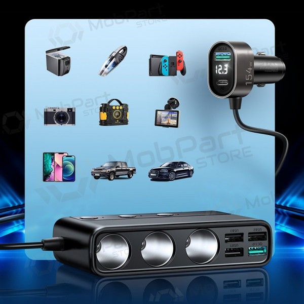 Laturi automobilinis Joyroom 9in1 154W 3x12V, PD USB Type-C, QC3.0 USB-A, 4xUSB-A JR-CL06
