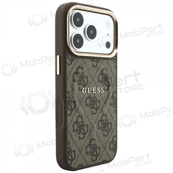 Apple iPhone 18 Pro Max kotelo - Guess PU Leather 4G Gold Frame Embossed MagSafe (ruskea)