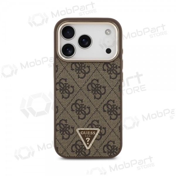 Apple iPhone 18 Pro Max kotelo - Guess PU Leather 4G Strass Triangle Logo Gold Frame MagSafe (ruskea)