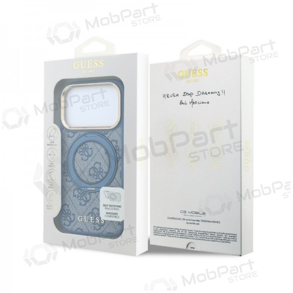 Apple iPhone 18 Pro kotelo - Guess PU 4G Ring Stand MagSafe (sininen)