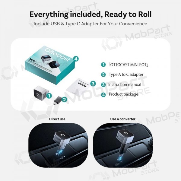 Langaton CarPlay / Android Auto -adapteri Ottocast Mini Cube CP88-T3 musta