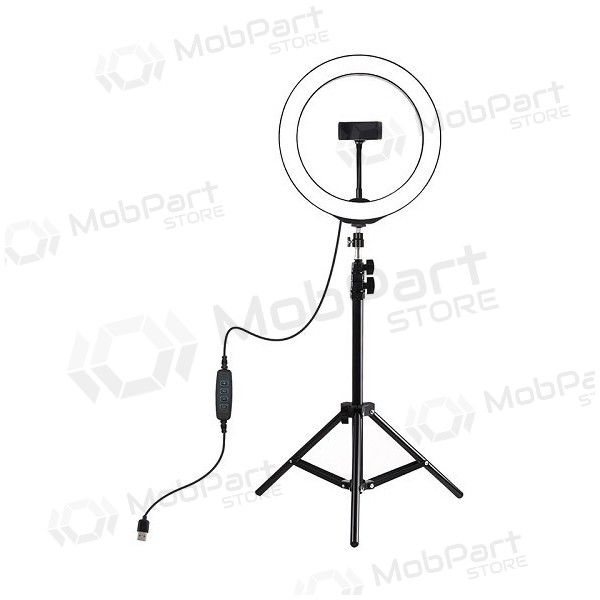 LED žiedinė lamppu 26cm, su trikoju stovu iki 1.1m ja telefono laikikliu, USB LED žiedinė lamppu 26cm, su trikoju stovu iki 1.1m ja telefono laikikliu, USB