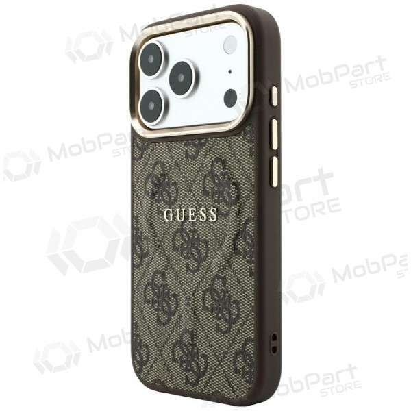 Apple iPhone 18 Pro Max kotelo - Guess PU Leather 4G Gold Frame Embossed MagSafe (ruskea)