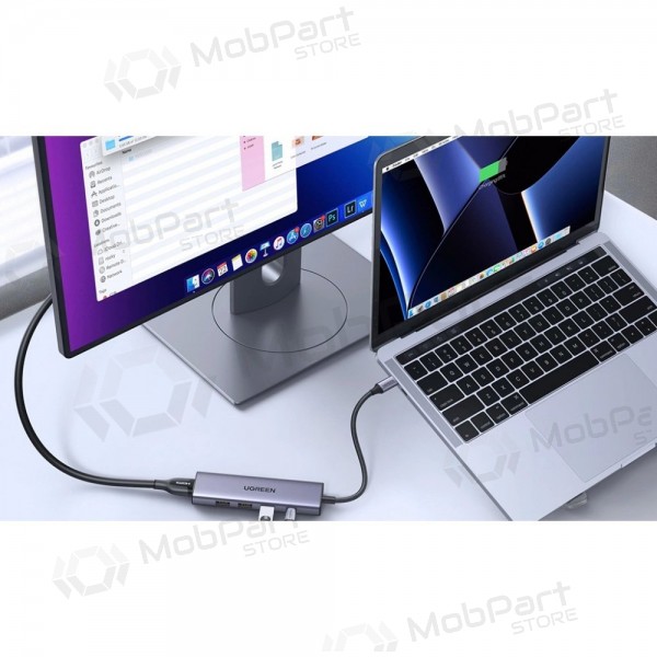 Sovitin Ugreen CM511 USB-C to HDMI 1.4 + 3xUSB-A + USB-C PD100W harmaa