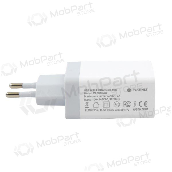 Laturi Platinet QuickCharge 3xUSB (15W 3A) (valkoinen)