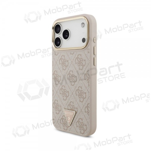 Apple iPhone 18 Pro Max kotelo - Guess PU Leather 4G Strass Triangle Logo Gold Frame MagSafe (vaaleanpunainen)