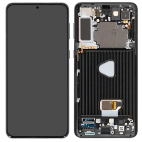Ekranas Samsung G996 S21 Pluskanssa lietimui jautriu stikliuku ja rėmeliu Phantom Black OLED (real size)
