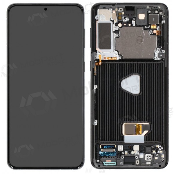 Ekranas Samsung G996 S21 Pluskanssa lietimui jautriu stikliuku ja rėmeliu Phantom Black OLED (real size)