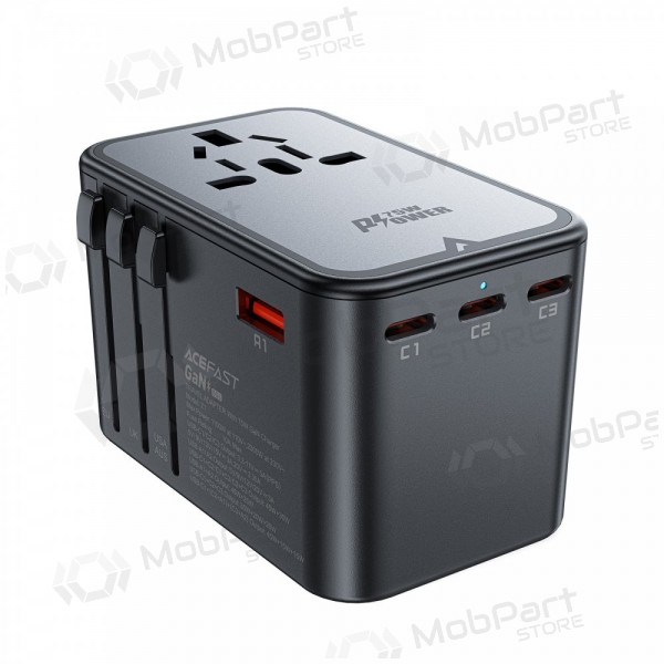 Yleinen kelioninis laturi Acefast Z1 75W GaN 2xUSB-A/3xUSB-C musta