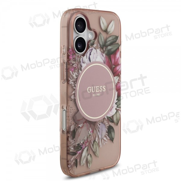 Apple iPhone 17 kotelo - Guess IML Flowers Strap MagSafe (vaaleanpunainen)