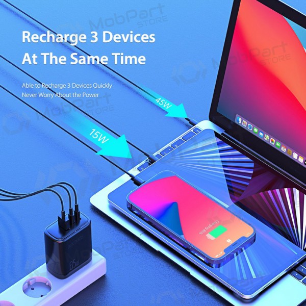 Laturi Dux Ducis C110 2xPD + Quick Charge 3.0 (musta)