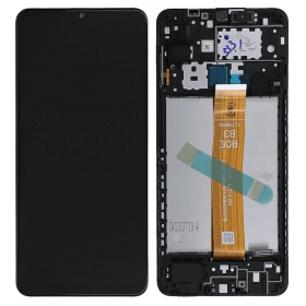 Ekranas Samsung A127 A12s 2021 su lietimui jautriu stikliuku ja rėmeliu Black alkuperäinen