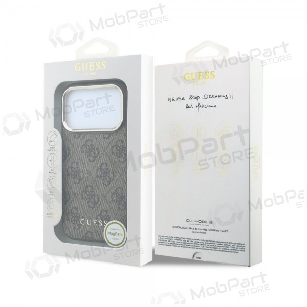Apple iPhone 18 Pro kotelo - Guess PU Leather 4G Gold Frame MagSafe (ruskea)