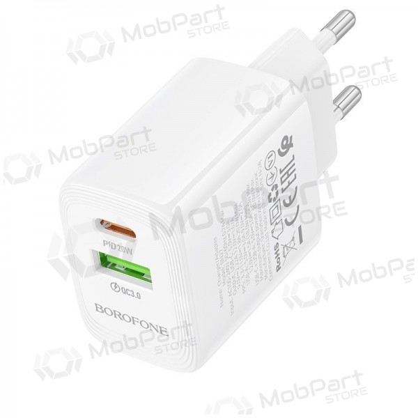 Laturi Borofone BN27 20W USB-C/USB-A valkoinen
