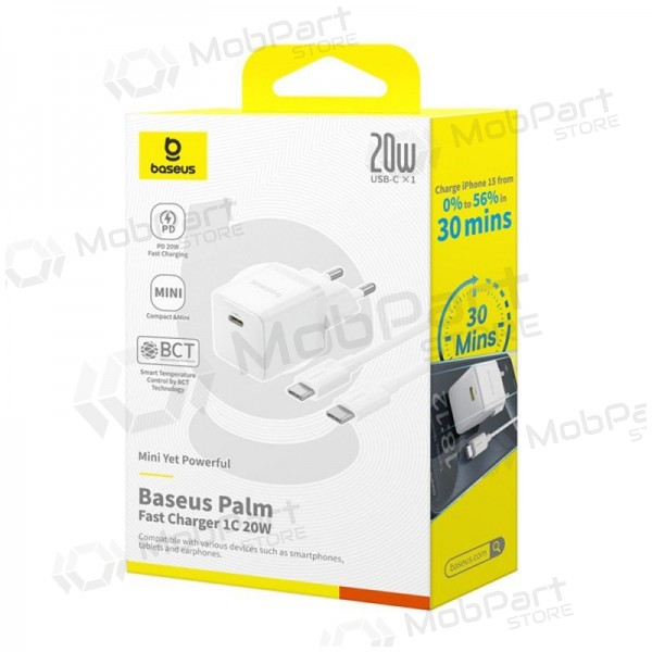 Laturi Baseus Palm 20W USB-C + USB-C to USB-C cable 1.0m valkoinen P10111602213-01