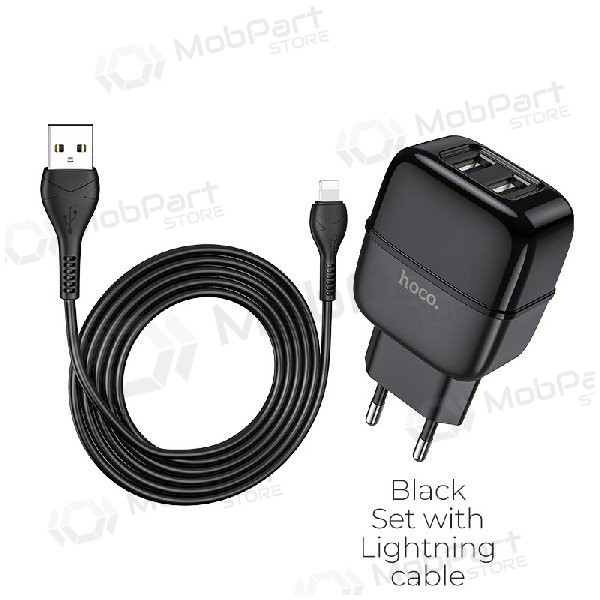 Laturi HOCO C77A Highway Dual USB + lightning kaapeli (5V 2.4A) (musta)