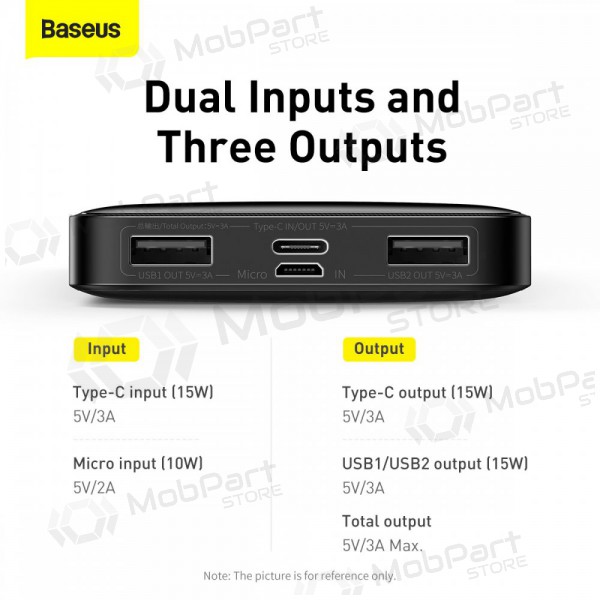 Ulkoinen paristo Power Bank Baseus Bipow Type-C PD+2xQuick Charge 3.0 15W 10000mAh musta PPBD050001