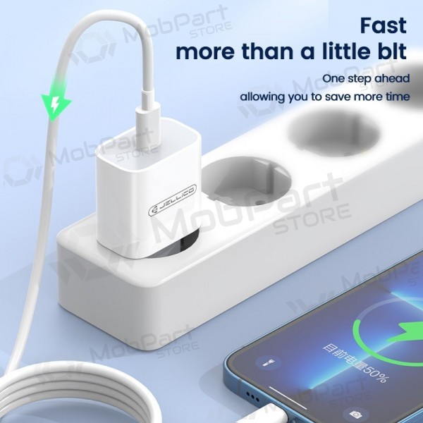 Laturi Jellico AK180 20W USB-C + USB-C to USB-C cable 1.0m valkoinen