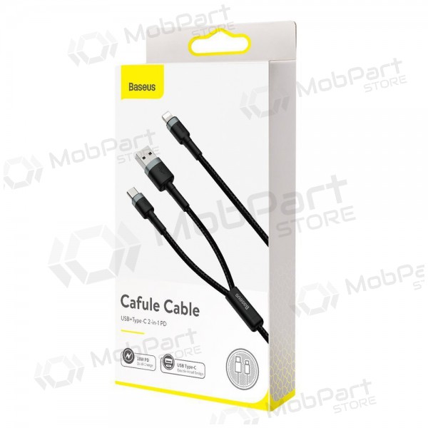 USB kaapeli Baseus Cafule 2in1 Type-C Lightning 20w 1.2m (harmaa-musta) CATKLF-BG1