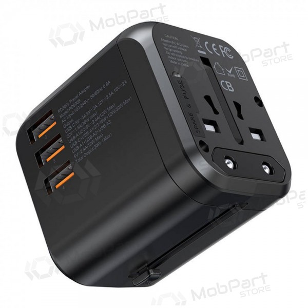 Yleinen kelioninis laturi Choetech PD5008 30W USB-C/3xUSB-A musta