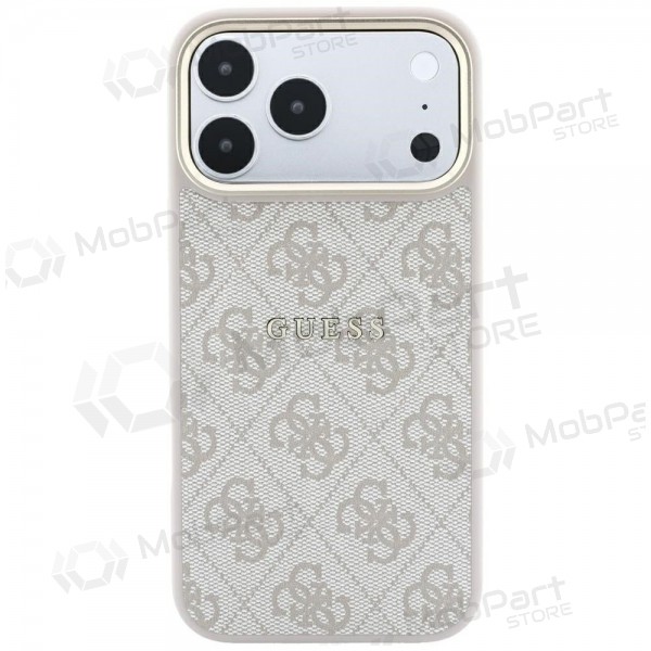 Apple iPhone 18 Pro kotelo - Guess PU Leather 4G Gold Frame Embossed MagSafe (vaaleanpunainen)