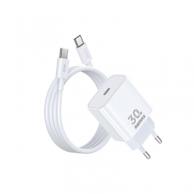 Puhelimen laturi Remax RP-U71 30 W GaN USB-C USB-C-kaapelilla 1 m valkoinen