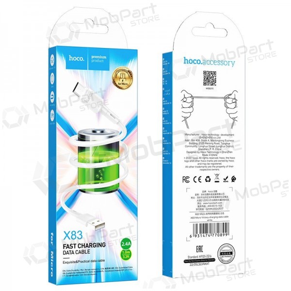 Micro USB-kaapeli Hoco X83 USB-A - Micro USB 1 m valkoinen