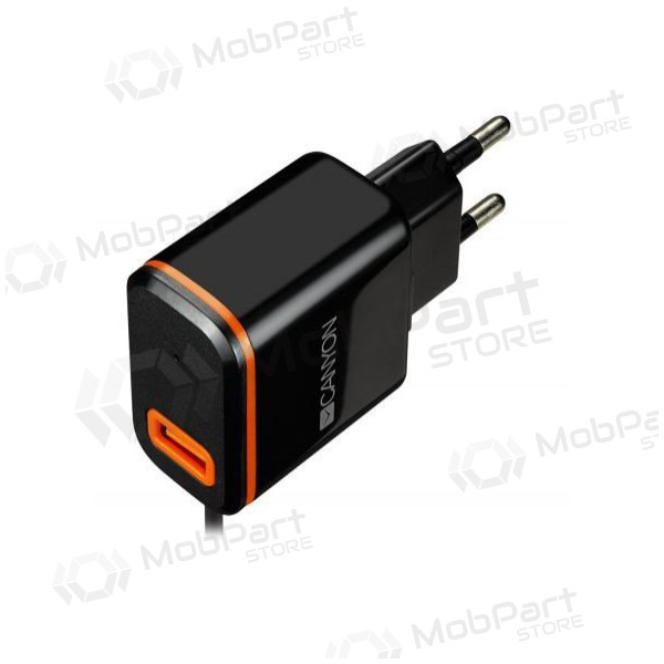 Laturi CANYON CNE-CHA042 + Type-C kaapeli (1xUSB 5V 2.1A) (musta)