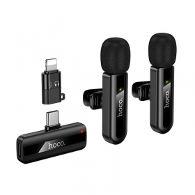 Belaidžių mikrofonų rinkinys Hoco L20A USB-C/Lightning musta