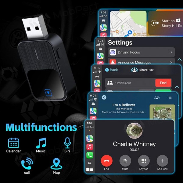 Langaton CarPlay/Android Auto sovitin Reach K2 musta