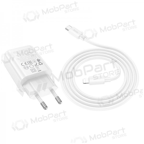 Puhelimen laturi Hoco N63 30 W GaN USB-C + USB-A Lightning-kaapelilla 1 m valkoinen