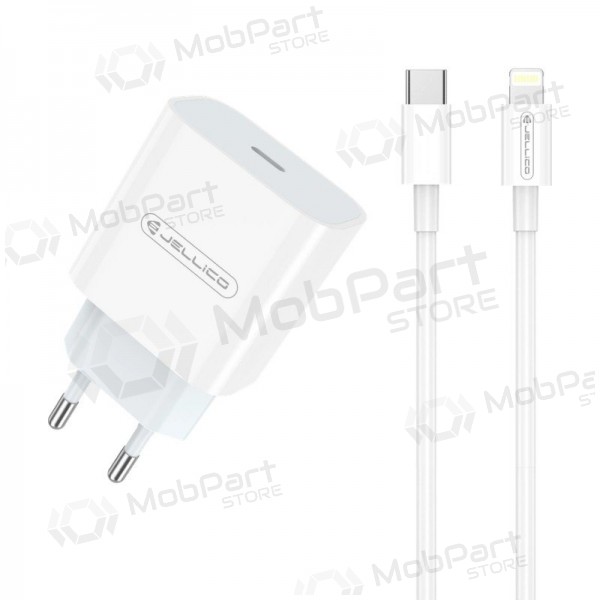 Laturi Jellico AK180 20W USB-C + USB-C to Lightning cable 1.0m valkoinen