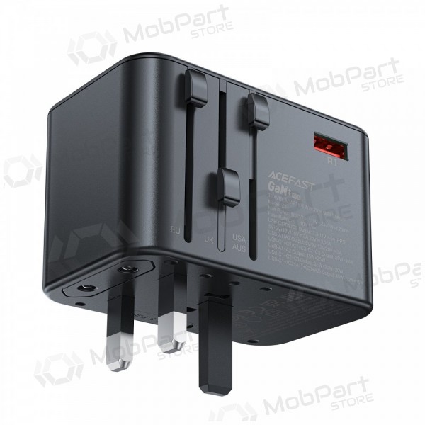 Yleinen kelioninis laturi Acefast Z1 75W GaN 2xUSB-A/3xUSB-C musta