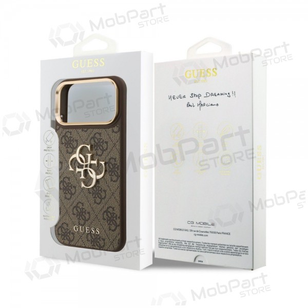 Apple iPhone 18 Pro Max kotelo - Guess PU Leather 4G Metal Logo Gold Frame (ruskea)