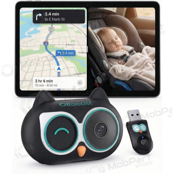 Langaton CarPlay-adapteri Ottocast Cabin Care CA520-T lastenhoitotoiminnolla, musta