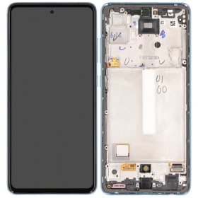 Ekranas Samsung A525/A526 A52 4G/5G 2021 su lietimui jautriu stikliuku ja rėmeliu Awesome Blue OLED (real size)