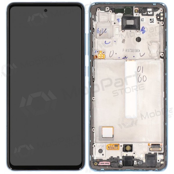Ekranas Samsung A525/A526 A52 4G/5G 2021 su lietimui jautriu stikliuku ja rėmeliu Awesome Blue OLED (real size)