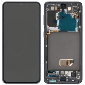 Ekranas Samsung G991 S21kanssa lietimui jautriu stikliuku ja rėmeliu Phantom Black OLED (real size)