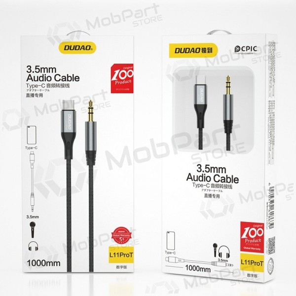 Dudao L11ProT USB-C–3,5 mm -äänikaapeli 1 m musta