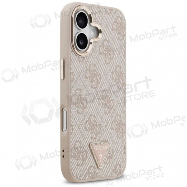 Apple iPhone 17 kotelo - Guess PU Leather 4G Strass Triangle Logo Gold Frame MagSafe (vaaleanpunainen)