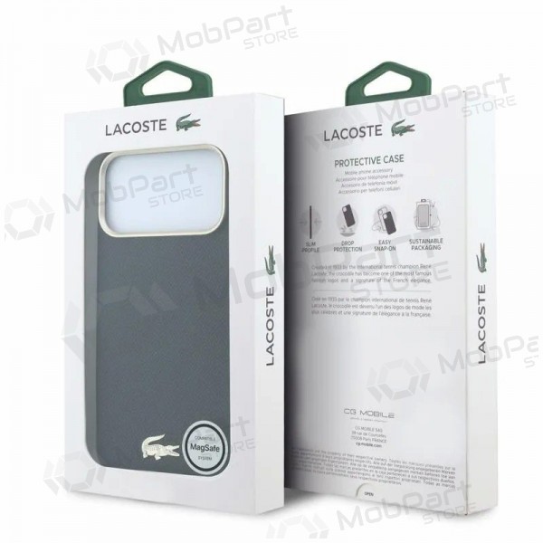 Apple iPhone 18 Pro kotelo - Lacoste PU Leather Champs Elysees Gold Logo MagSafe (musta)