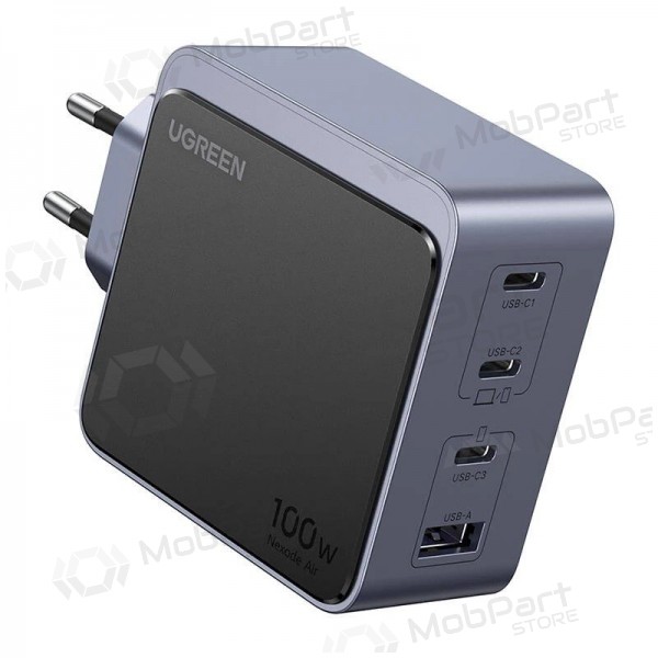 Verkkovirtalaturi Ugreen X565 100 W GaN 3x USB-C + USB-A harmaa
