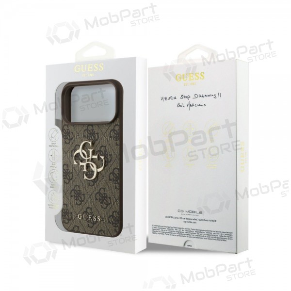 Apple iPhone 18 Pro kotelo - Guess PU 4G Metal Logo (ruskea)